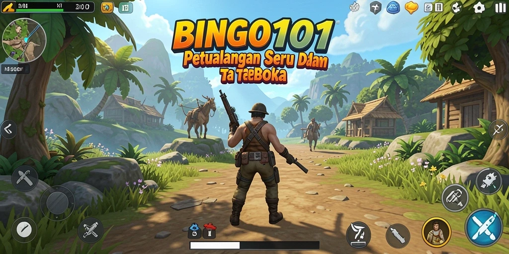 Tangkapan layar utama BINGO101 menampilkan gameplay eksplorasi dunia terbuka yang luas.