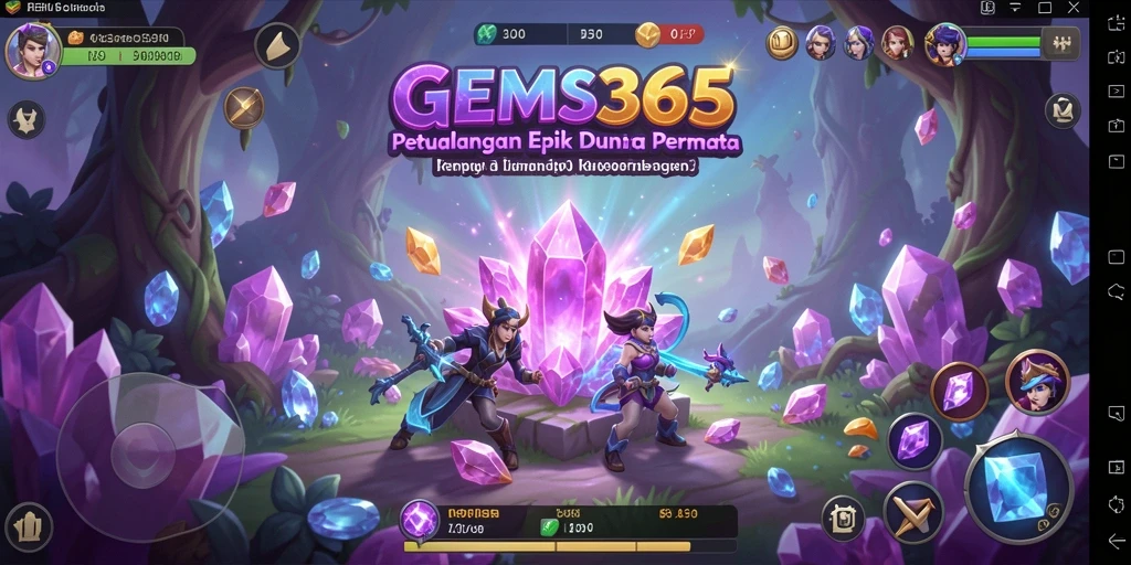 Tampilan menarik dari gameplay GEMS365 dengan pemandangan penuh permata.