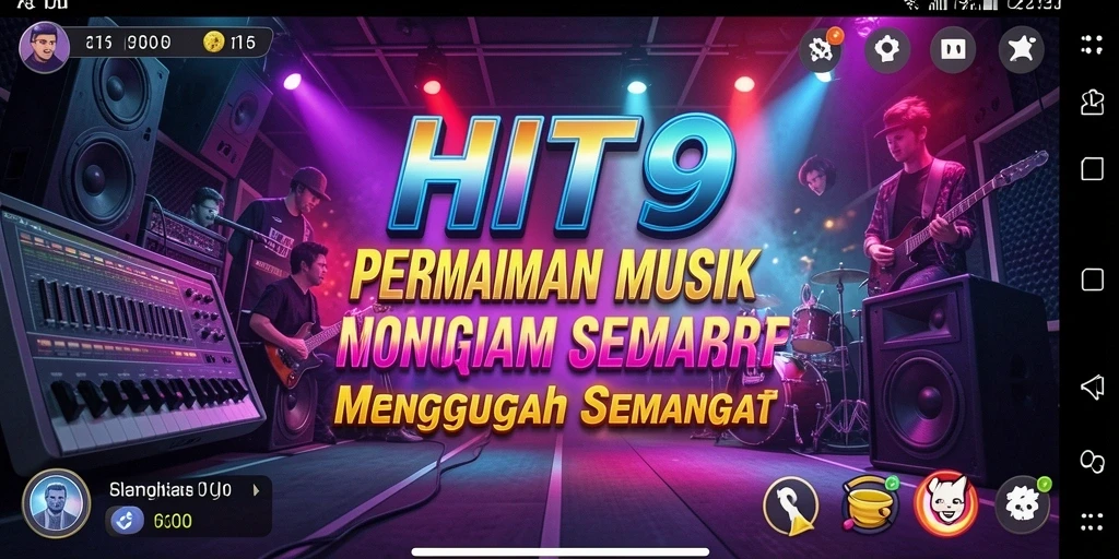 Screenshot utama HIT9 memperlihatkan gameplay musik yang seru dan interaktif.