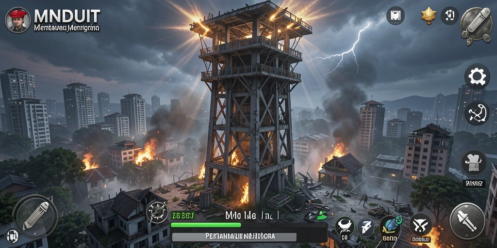 Tampilan gameplay seru di MNDUIT dengan strategi menara yang dinamis.