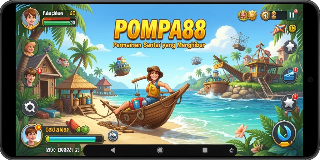 Tampilan gameplay POMPA88 yang ceria dan menghibur.