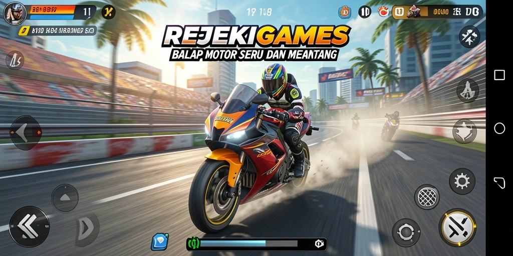 Tampilan gameplay seru di REJEKIGAMES dengan balapan motor yang menegangkan.